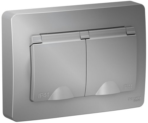 Розетка с заземлением Systeme Electric Blanca 1-м. 2-мод. крышка шторки IP44 алюминий картинка